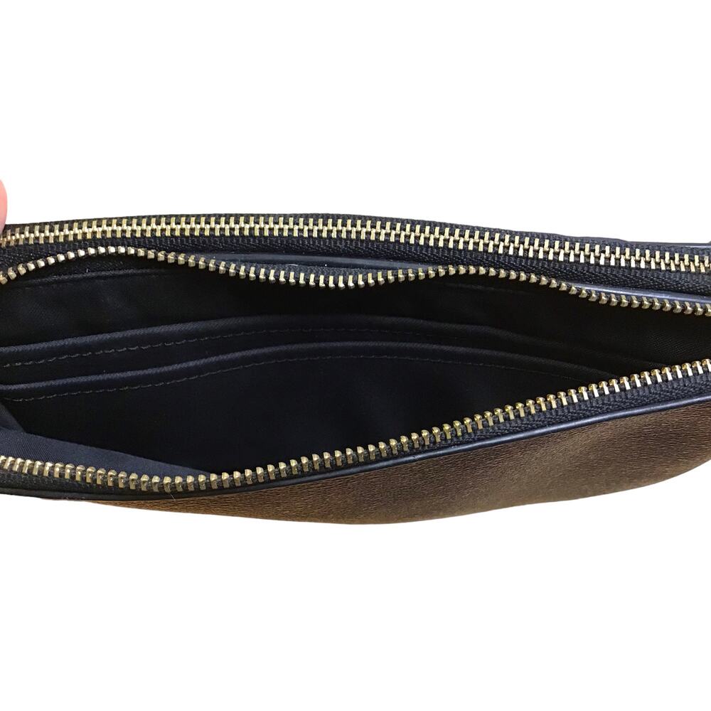 Coach Brown Signature Leather Double Zip Wristlet - Picture 3 of 6